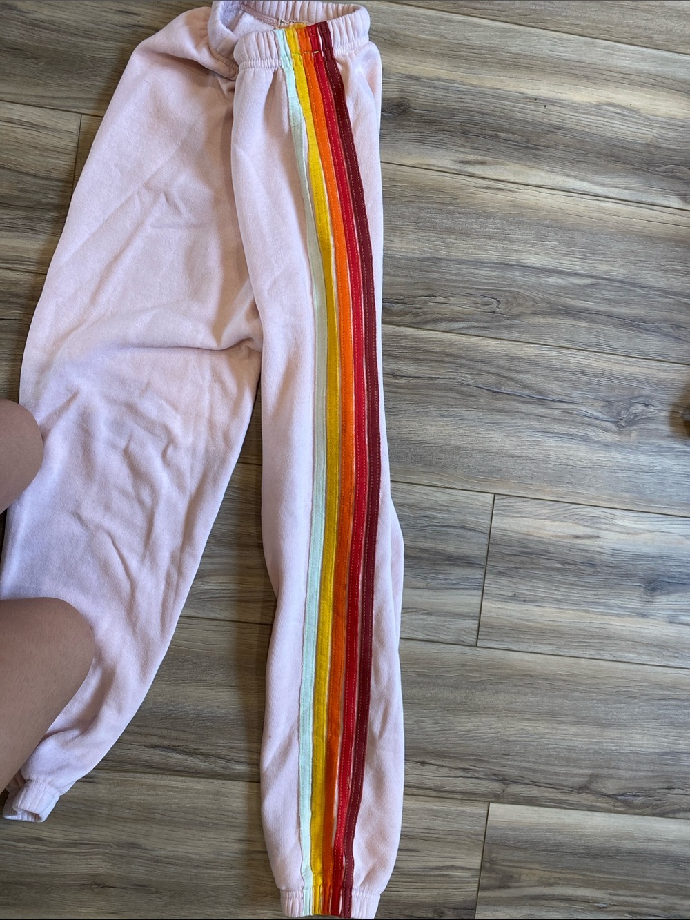 Aviator Nation Light Pink Joggers with Rainbow Side Stripes - Picture 4 of 4